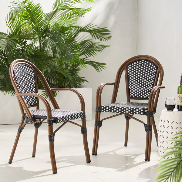 English Elm Bistro Wicker Outdoor Dining Chairs Set of Two with Rust Resistant Aluminum Frame Patio 72905.00BLK
