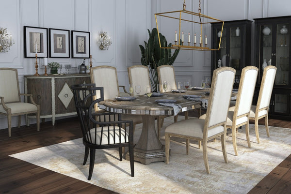 Hooker Furniture Sanctuary Noir Host Chair — Spindle-Back Dining Accent With Metal Icicle Performance Seat, Distressed Elegance 5845-75700-99