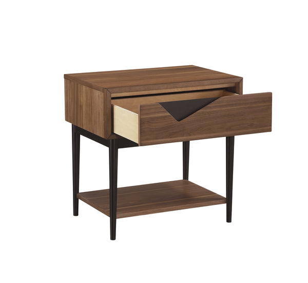 A.R.T. Furniture Bobby Berk Wenck Nightstand - Contemporary Walnut Finish With Unique V-cut Drawer & Open Shelf Design Brown, Black Material, Parawood Solids & Oak Veneer & Metal Plate 239143-1803