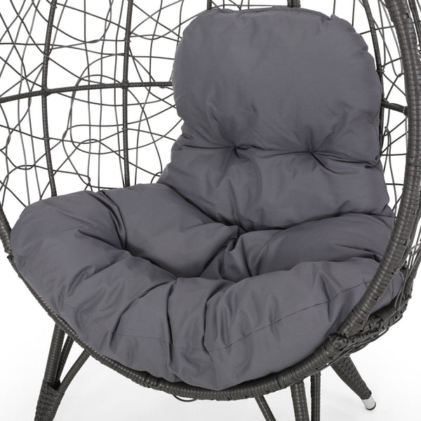 English Elm Christopher Knight Home® - GIANNI Teardrop Wicker Outdoor Chair with Water-Resistant Cushion, Handcrafted Faux Rattan Iron Frame Comfort Gray 65645.00GDGRY