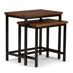English Elm Skyler 2-Piece Nesting Side Table Set - Handcrafted Dark Cognac With Industrial Metal Frame B136P158241-GIGA