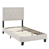 Homelegance By Top-Line Terrell Black Finish Frame with Velvet Fabric Platform Twin Bed Cream Velvet