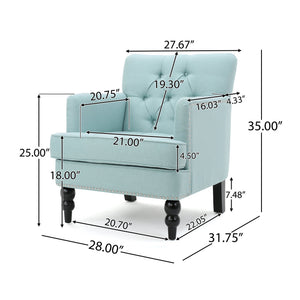 English Elm Christopher Knight Home® - HARRISON Tufted Club Chair with Diamond-Stitched Back, Nailhead Trim and Turned Birch Legs for Comfort and Style Light Blue 53444.00FLBL