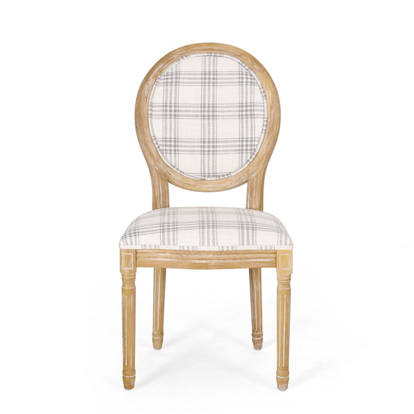 English Elm Christopher Knight Home® - Kd Vintage-Inspired Upholstered Dining Chair With Grey Plaid Fabric, Elegant Round Backrest Design 60352.00GRYPLD