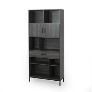 English Elm Christopher Knight Home® - CUBE Contemporary Cube Unit Bookcase in Grey Oak with Faux Wood, Iron Legs, Shelves, Drawer & Cabinets 66446.00