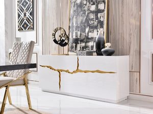 VIG Furniture Aspen Chic White High-Gloss Buffet With Champagne Gold Trim, Ample Storage, Ready-To-Use 71" VGVCG1808-WHT