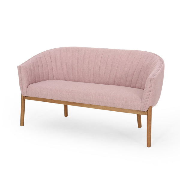 English Elm Loveseat Mid-century Modern Channel Tufted Upholstered Sofa with Rubberwood Tapered Legs 65780.00FLBLSH