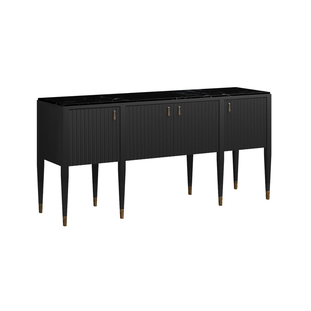 A.R.T. Furniture Eave New Traditional Sideboard In Ebony Black With Gold Tassel Pulls & Black Marble Top Elegance Black Material(S), Poplar And Parawood Solids,Black Marquine Marble 336251-1818
