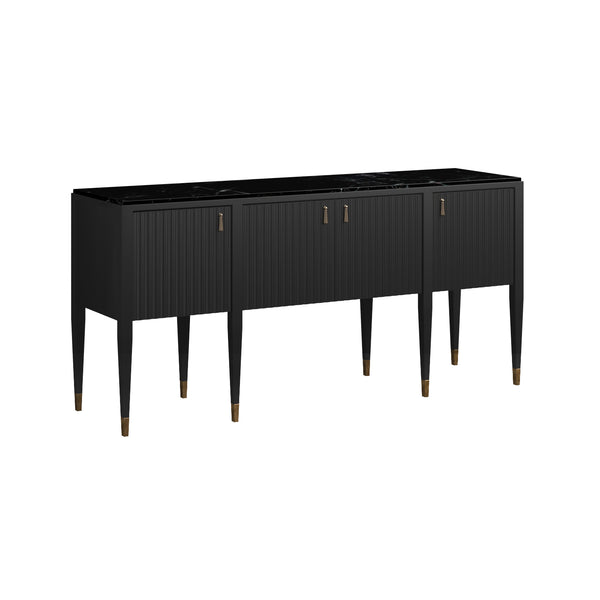 A.R.T. Furniture Eave New Traditional Sideboard In Ebony Black With Gold Tassel Pulls & Black Marble Top Elegance Black Material(S), Poplar And Parawood Solids,Black Marquine Marble 336251-1818
