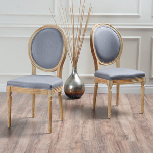 English Elm Kd French Country Rubberwood Dining Chairs Fluted Legs Padded Seat Set of 2 60352.00LGY