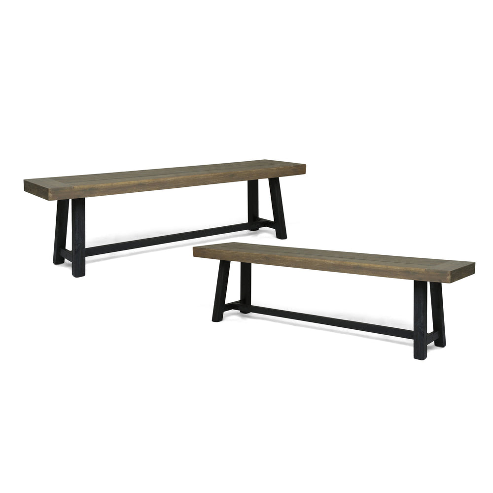 English Elm Acacia Slatted Outdoor Dining Bench Set of Two Solid Hardwood Patio Seating 63086.00GRY