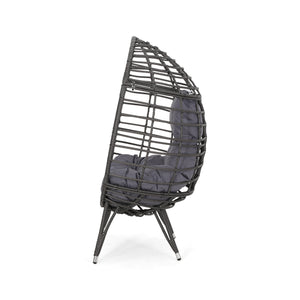 English Elm Christopher Knight Home® - SANTINO Teardrop Wicker Chair with Water‑Resistant Cushion, Gray Faux Rattan, Iron Frame, Cozy Lounger 65646.00GDGRY