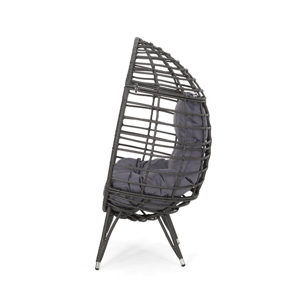English Elm Christopher Knight Home® - SANTINO Teardrop Wicker Chair with Water‑Resistant Cushion, Gray Faux Rattan, Iron Frame, Cozy Lounger 65646.00GDGRY