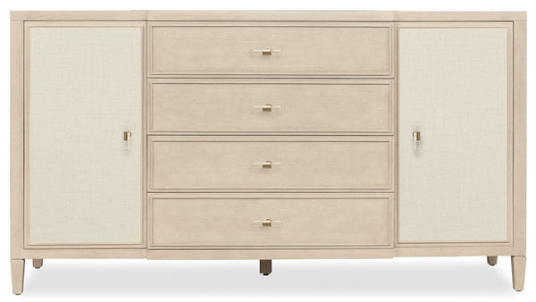 Hooker Furniture Melange Transitional Be My Guest Dresser With Fabric Doors, Soft-Close Drawers & Cedar-Lined Tray 628-90001-80