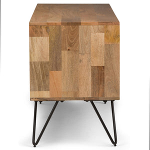 English Elm Hunter - Handcrafted Solid Mango Wood Tv Media Stand With Industrial Black Iron Legs & Storage B136P158734