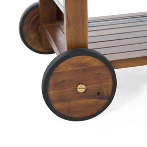 English Elm Christopher Knight Home® - BAR Tillary Outdoor Acacia Wood Drop-Leaf Bar Cart with Wine Rack, Drawers & Aluminum Wheels, Oak 60987.00