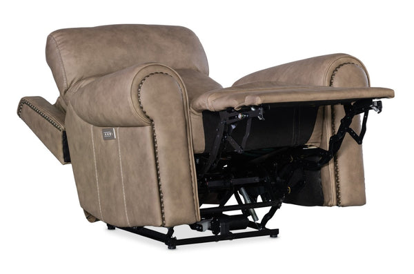 Hooker Furniture Duncan Power Recliner With Zero-Gravity Recline, Power Headrest & Lumbar, Usb Port, Nailhead Trim Light Brown SS635-PHZL1-082