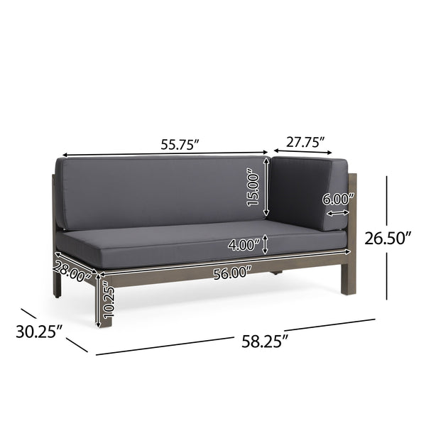 English Elm Brava Acacia Wood Outdoor Modular Sofa Set Mid-century Slatted Cross-back Patio Seating 57967-8-64489DGY-64496GRY