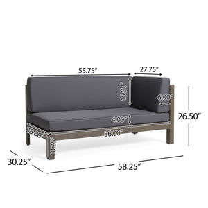 English Elm Brava Acacia Corner Bench Set with Coffee Table Outdoor Cross-back Slatted Design 57967.00DGY-57968.00DGY