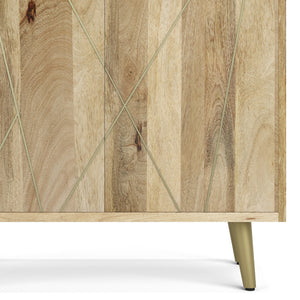 English Elm Jager Mid-Century Bookshelf with Doors - Mango Wood & Brass Inlay, Soft-Close Storage Shelves B136P158751