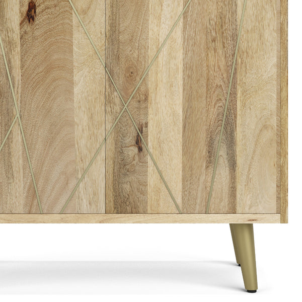 English Elm Jager Mid-Century Bookshelf with Doors - Mango Wood & Brass Inlay, Soft-Close Storage Shelves B136P158751