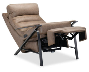 Hooker Furniture Elixir Semi-Aniline Leather Power Recliner With Usb, Channeled Back & Gunmetal Frame For Modern Rooms Brown RC425-PH-084