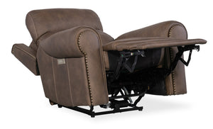 Hooker Furniture Duncan Power Recliner With Zero-Gravity Recline, Power Headrest & Lumbar, Usb Port, Nailhead Trim Medium Brown SS635-PHZL1-088