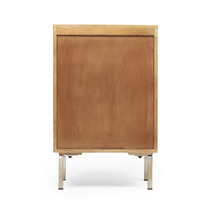 English Elm Christopher Knight Home® - BEDSIDE Mango Wood 1 Door Nightstand with Wave Door, Iron Legs, Handcrafted Modern Storage 18"W 66704.00