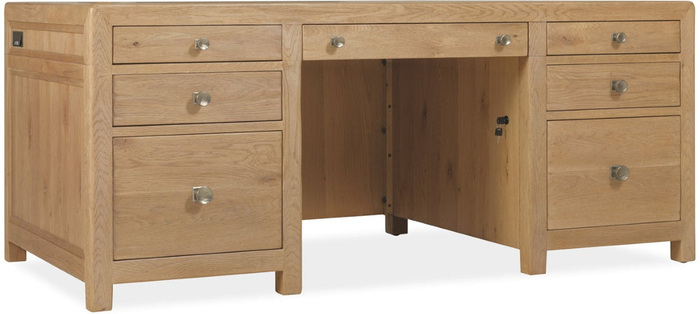 Hooker Furniture Driftwood Executive Desk With Buckboard Sun-Faded Oak Finish, 7-Drawer Storage, Locking Files Light Wood 6820-10462-80