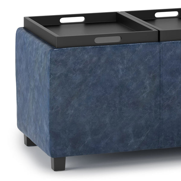 English Elm Avalon Storage Ottoman - Denim Blue Multi-Functional Seating With Hidden Storage & Serving Trays B136P158254