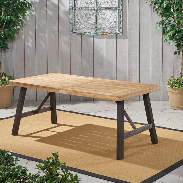 English Elm Bettina Solid Acacia Outdoor Dining Table with Slat Top Oil Finish Patio Deck 56701.00-56702.00