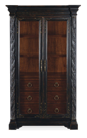 Hooker Furniture Charleston Two-Tone Display Cabinet With Glass Doors, Adjustable Shelves, Puck Lighting & Carved Accents 6750-75906-00