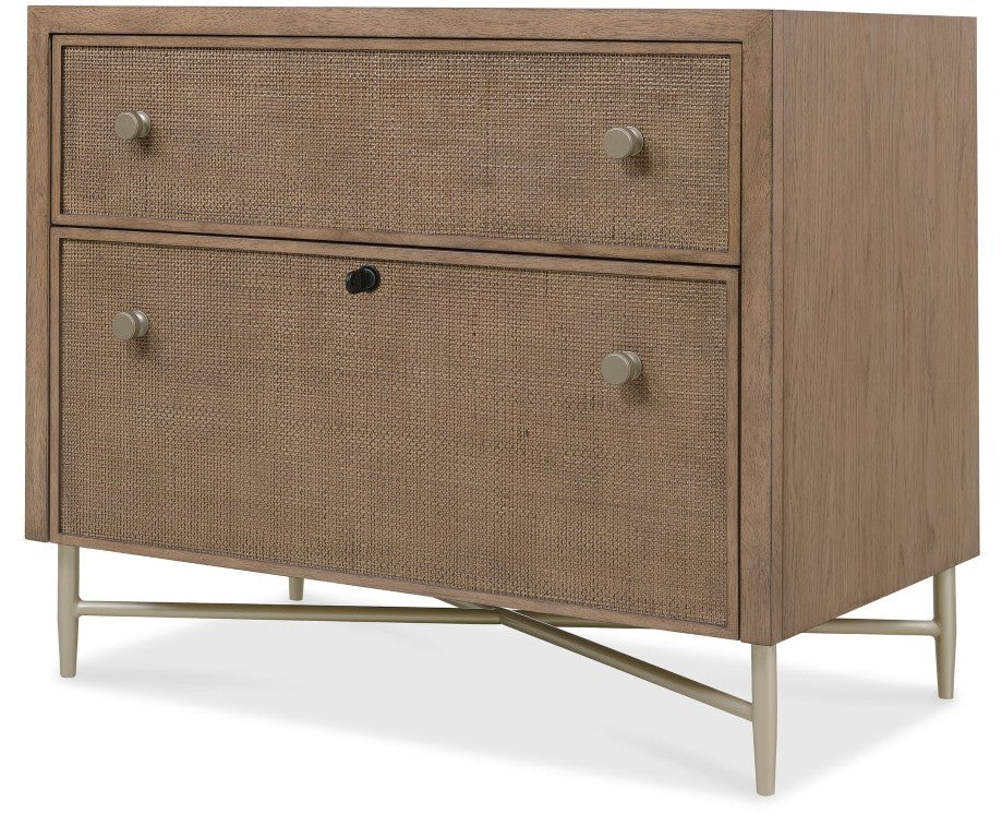 Hooker Furniture Sonnet Light Earthen Oak Lateral File With Woven Cane Fronts, Satin Champagne Knobs, Locking Drawer — Transitional Office Storage (38"W X 31"H) 6072-10466-85