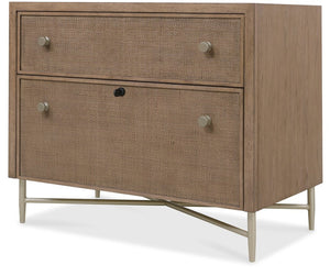 Hooker Furniture Sonnet Light Earthen Oak Lateral File With Woven Cane Fronts, Satin Champagne Knobs, Locking Drawer — Transitional Office Storage (38"W X 31"H) 6072-10466-85