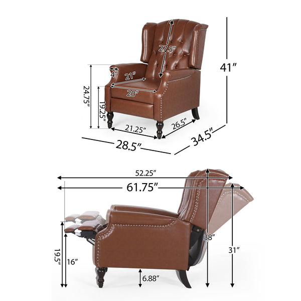 English Elm Christopher Knight Home® - RECLINER Light Brown PU Upholstered Wingback with Button-Tufted Diamond Stitch & Nailhead Trim 56992.00PUCOGN