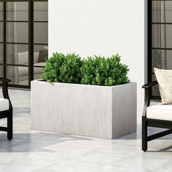 English Elm Outdoor Square Mgo Concrete Planter Handcrafted Stone Look Patio Garden Accent 70626.00WHI