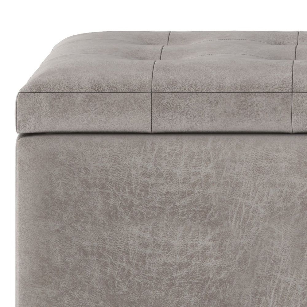 English Elm Cosmopolitan Storage Ottoman - Distressed Grey Taupe Faux Leather, Stylish Storage & Seating Solution B136P159771