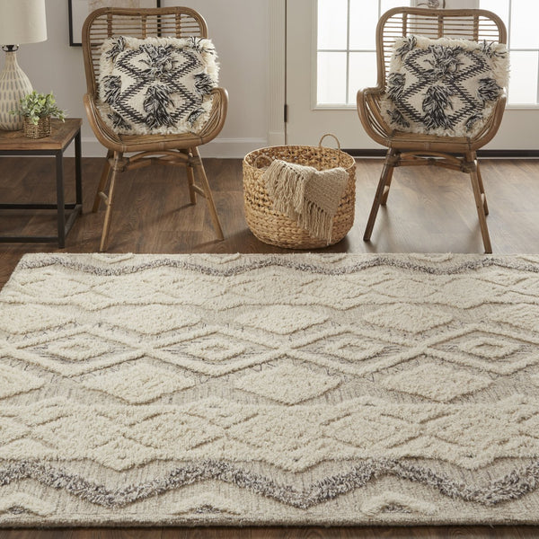 Feizy Rugs Anica Hand-tufted Wool Area Rug - Bohemian Style With Geometric Design Perfect For Any Space Ivory,Taupe,Gray Wool Anc8006fgry000p00