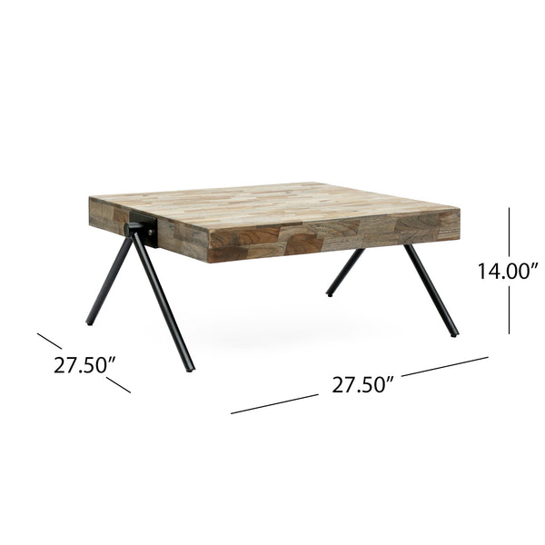 English Elm Christopher Knight Home® - Mango Handcrafted Mango Wood Coffee Table with Grey Finish, Iron V-Legs, Industrial Modern Centerpiece 69062.00