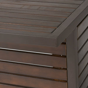 English Elm Christopher Knight Home® - MILOS Acacia Wood Outdoor Bar Table with Slatted Design, Rustic Metal Legs, 300 lb Capacity, Shelves 57486.00DBRN