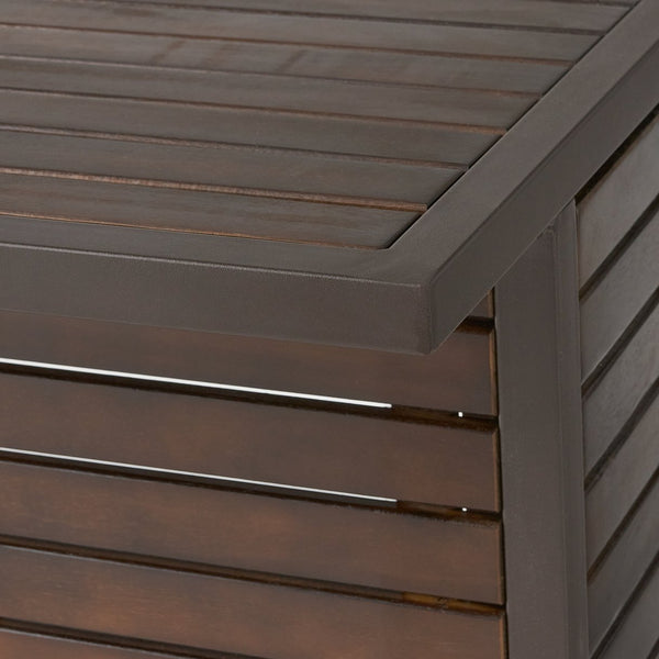 English Elm Christopher Knight Home® - MILOS Acacia Wood Outdoor Bar Table with Slatted Design, Rustic Metal Legs, 300 lb Capacity, Shelves 57486.00DBRN