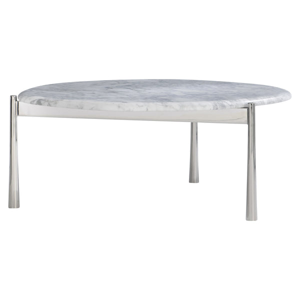 Bernhardt Bernhardt Arabescato Round Cocktail Table With Polished Stainless Triangular Base, 15"H, Sculptural Elegance 321010