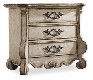 Hooker Furniture Chatelet Paris Vintage Nightstand With Cedar-Lined Drawer, Wallpapered Top & Usb Power Hub Elegance 5350-90017