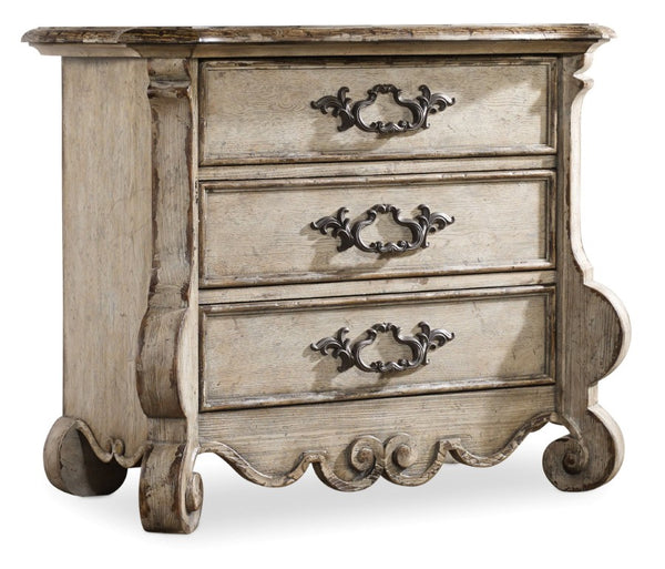 Hooker Furniture Chatelet Paris Vintage Nightstand With Cedar-Lined Drawer, Wallpapered Top & Usb Power Hub Elegance 5350-90017
