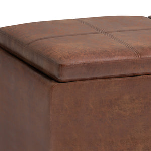 English Elm Avalon Storage Ottoman - Distressed Saddle Brown Vegan Leather With Hidden Storage & Serving Trays B136P158256