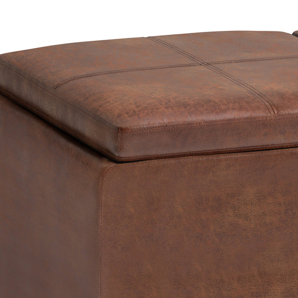 English Elm Avalon Storage Ottoman - Distressed Saddle Brown Vegan Leather With Hidden Storage & Serving Trays B136P158256