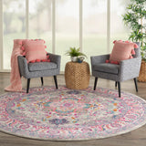 Nourison Passion PSN20 Machine Made Power-loomed Floral Border Indoor Only Bohemian  Rug Light Grey,Pink, Grey and Pink 100% Polypropylene 99446765215