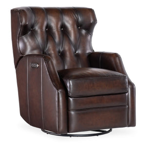 Hooker Furniture Henderson Power Swivel Glider Recliner In Vortex Top-Grain Leather, Button Tufted, Usb Port RC806-PSWGL-088