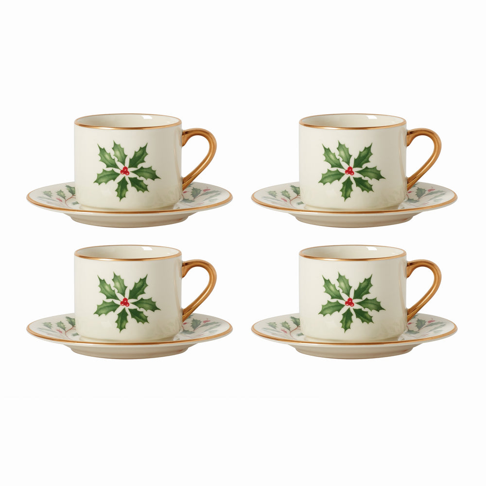 Lenox Holiday Espresso Cup & Saucer, Set of 4 White, IVORY PORCELAIN 894178