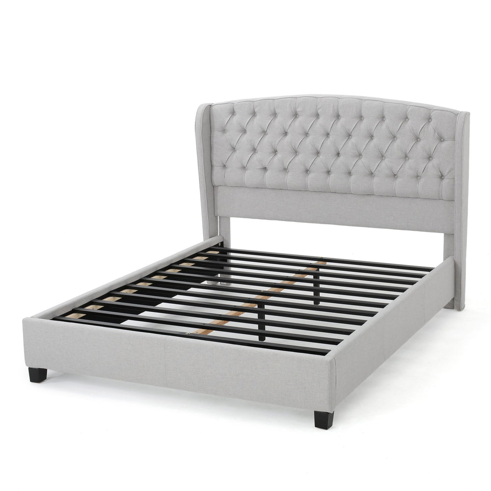 English Elm Queen Wingback Platform Bed Tufted Polyester Upholstery Solid Birch Legs Bedroom 60542.00LGY-K-FULL BED